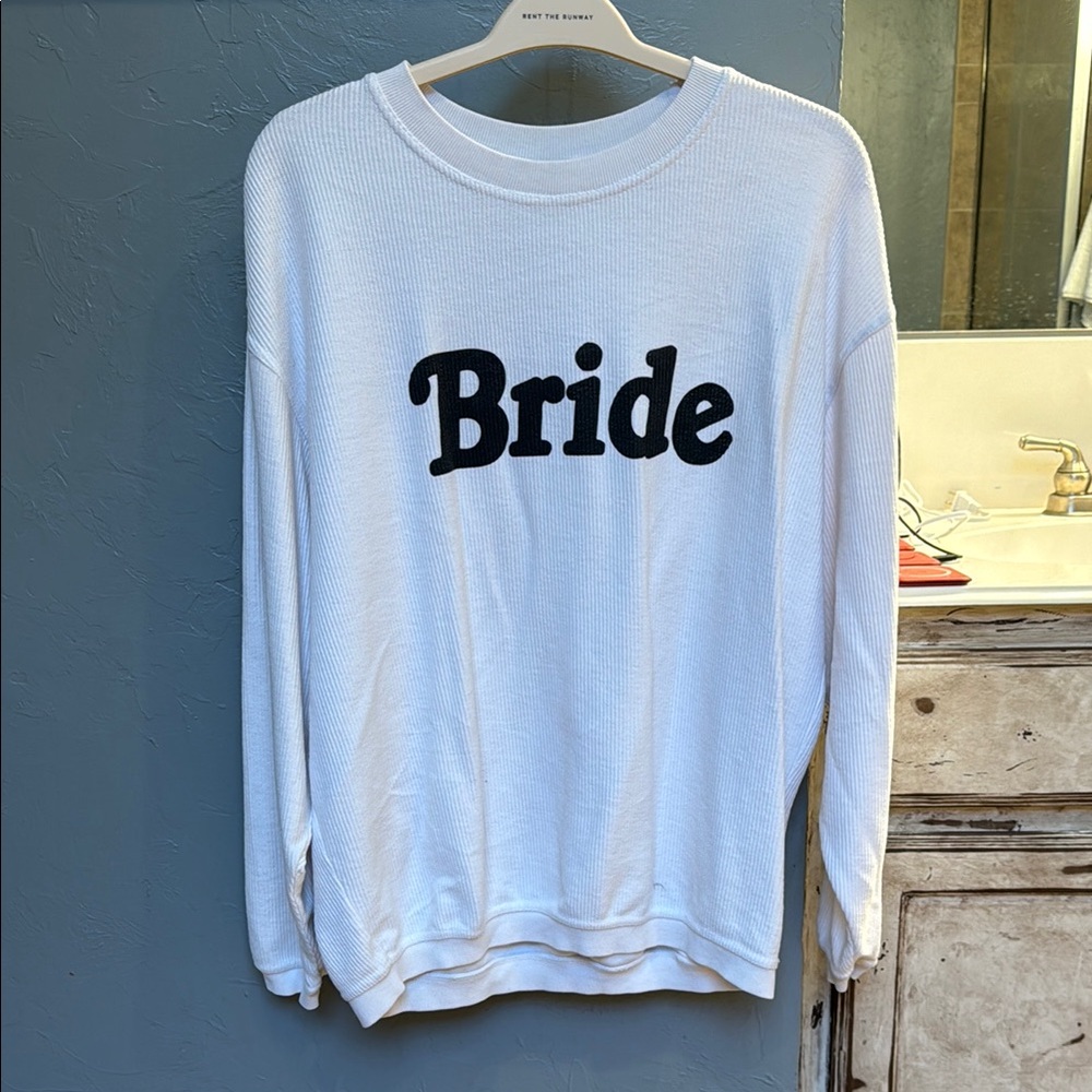 White Boxy Bride Hoodie with Black Text